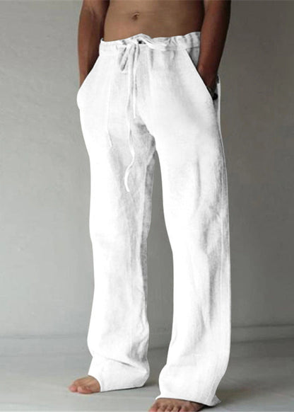 Elastic Summer Apricot Pants Waist Simple Pockets Linen Mens