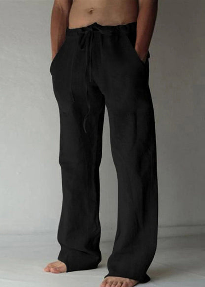 Elastic Summer Apricot Pants Waist Simple Pockets Linen Mens