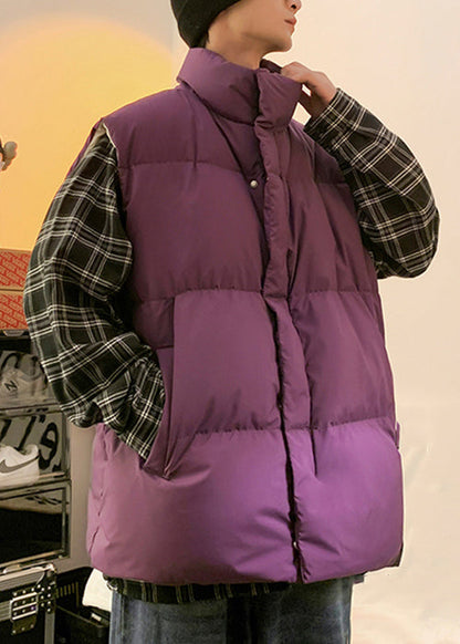 Simple Apricot Zip Up Pockets Solid Men Puffer Vest Winter RN012