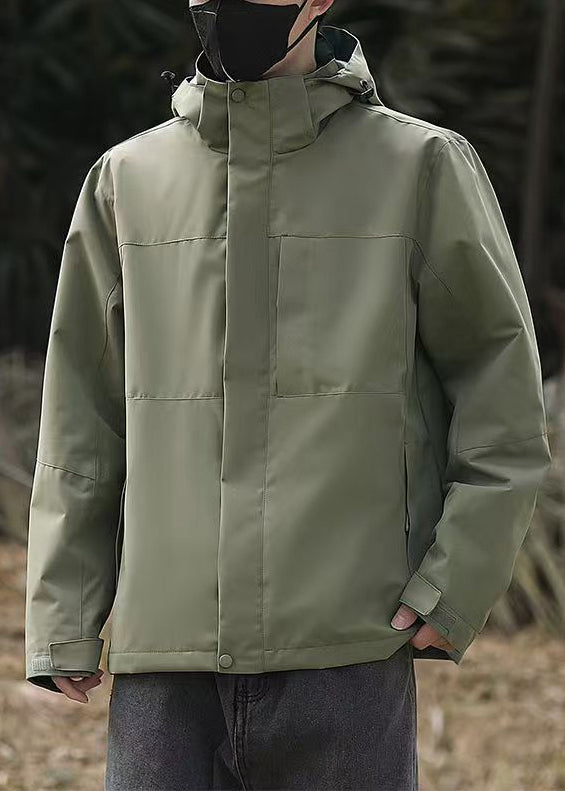 Simple Coats Cotton Oversized Solid Green Hooded Spring Army Mens
