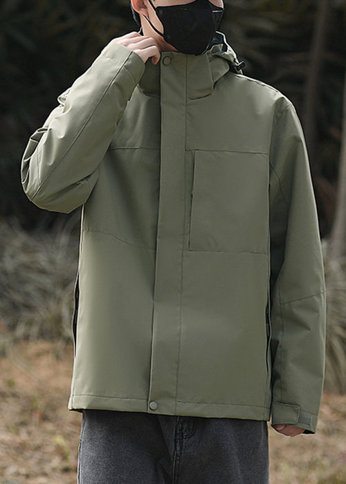 Simple Coats Cotton Oversized Solid Green Hooded Spring Army Mens