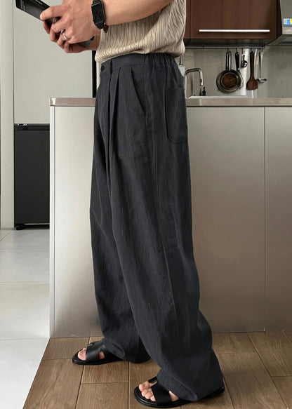 Waist Men Green Army Solid Linen High Summer Pants Simple