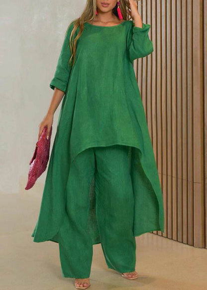 Patchwork Blue And Baby Asymmetrical Simple Top Leg Wide Pants