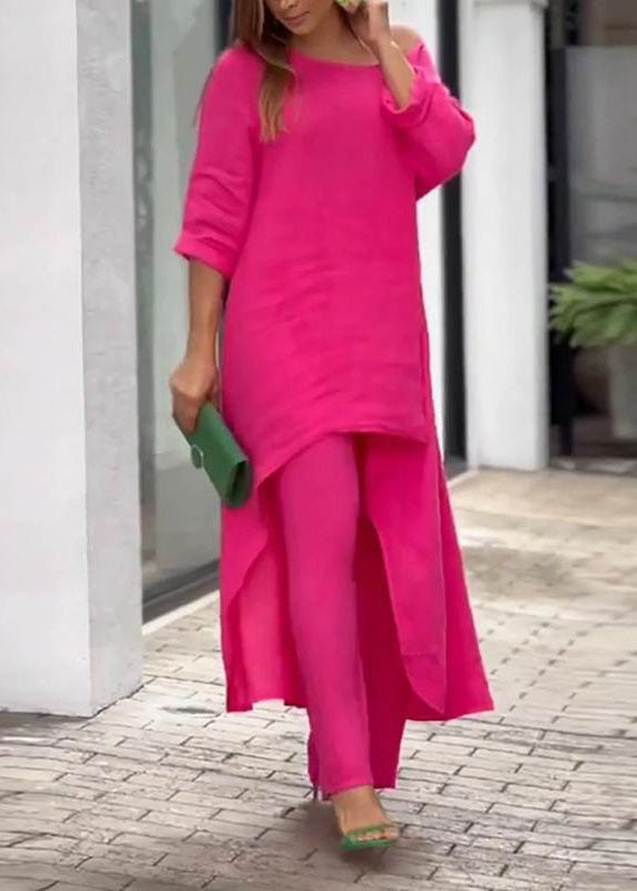 Patchwork Blue And Baby Asymmetrical Simple Top Leg Wide Pants