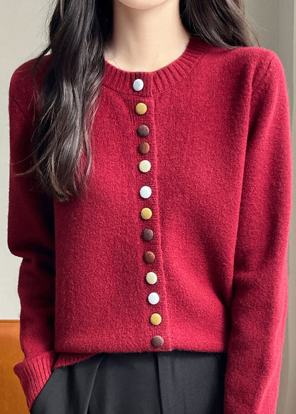 Simple Beige O Neck Button Woolen Coats Spring TF029