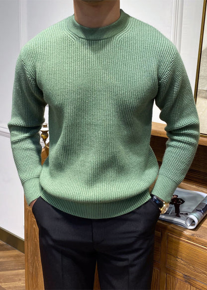 Simple Beige O Neck Solid Knit Men Sweater Spring TK004