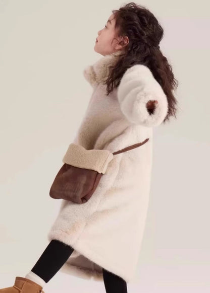 Simple Beige Stand Collar Girls Mink Velvet Maxi Coat Winter WL026