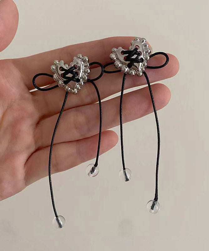 Simple Black Copper Overgild Love Bow Tassel Drop Earrings YA022