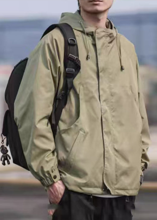 Solid Cotton Simple Hooded Black Pockets Coat Spring Men