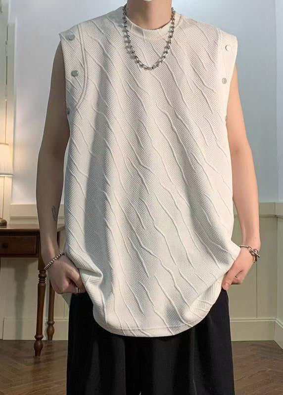 O Neck Cotton Shirts Sleeveless Men Solid Simple Black T