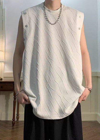 O Neck Cotton Shirts Sleeveless Men Solid Simple Black T