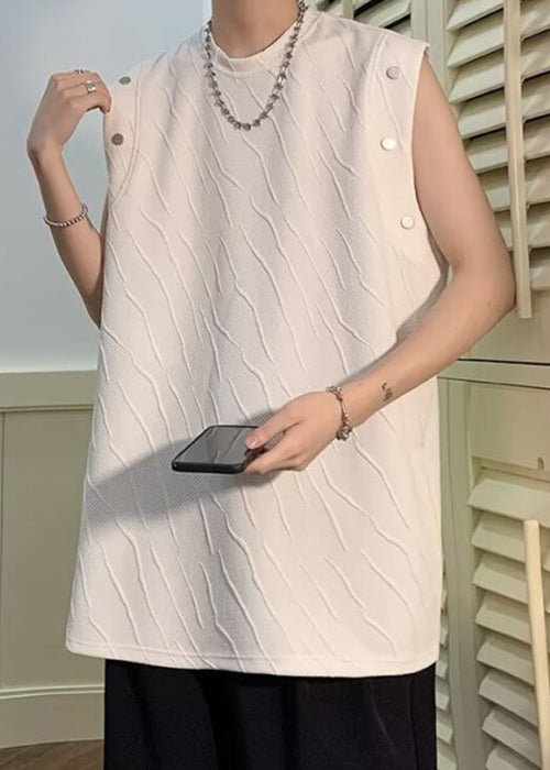 O Neck Cotton Shirts Sleeveless Men Solid Simple Black T