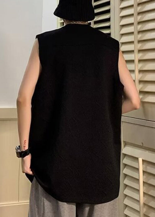 O Neck Cotton Shirts Sleeveless Men Solid Simple Black T