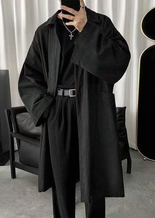 Simple Black Peter Pan Collar Solid Cotton Mens Coats Spring YQ010