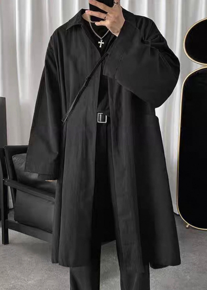 Simple Black Peter Pan Collar Solid Cotton Mens Coats Spring YQ010