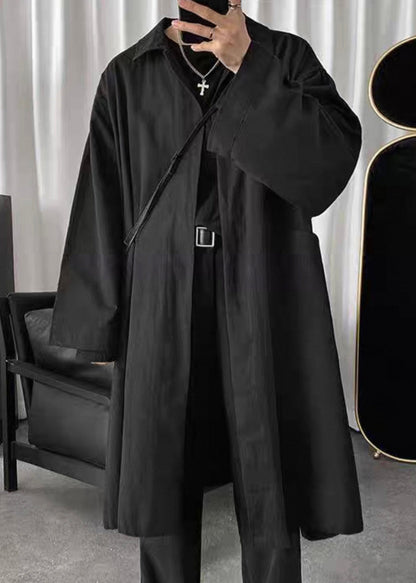 Simple Black Peter Pan Collar Solid Cotton Mens Coats Spring YQ010