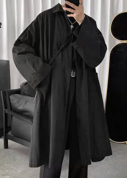 Simple Black Peter Pan Collar Solid Cotton Mens Coats Spring YQ010