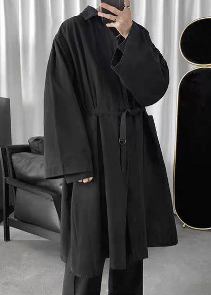 Simple Black Peter Pan Collar Solid Cotton Mens Coats Spring YQ010