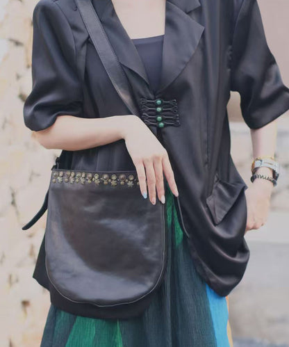 Black Leather Bag Simple Messenger Rivet