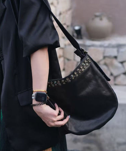 Black Leather Bag Simple Messenger Rivet