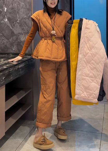 Simple Black Turtleneck Elastic Waist Fine Cotton Filled Three Pieces Set Spring YW024