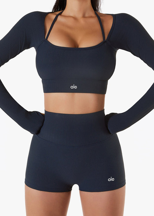 Black Neck Set Bra Simple U And Leggings Yoga Suit