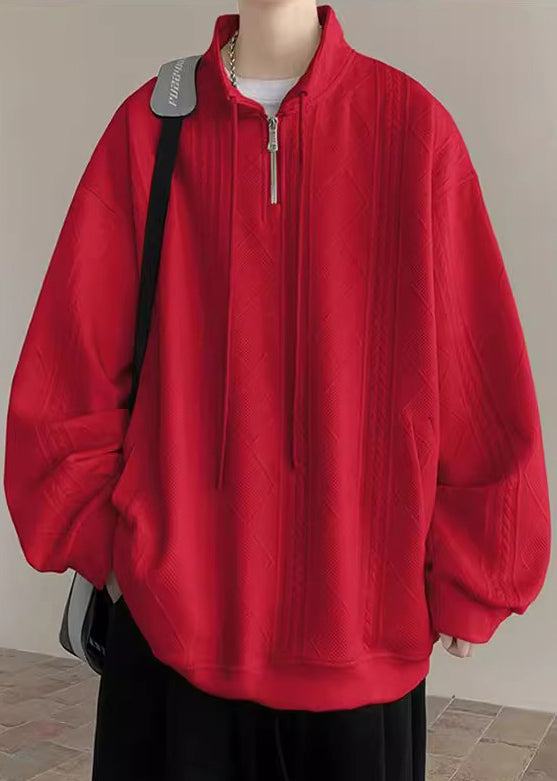 Pockets Spring Black Zip Mens Up Simple Sweatshirt Cotton Solid