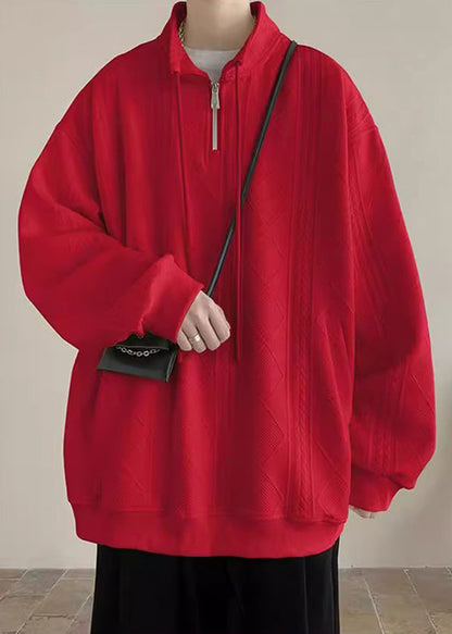 Pockets Spring Black Zip Mens Up Simple Sweatshirt Cotton Solid