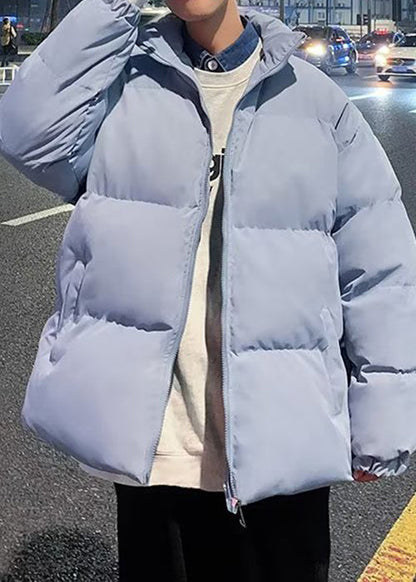 Simple Black Zip Up Pockets Solid Men Parka WinterRM012