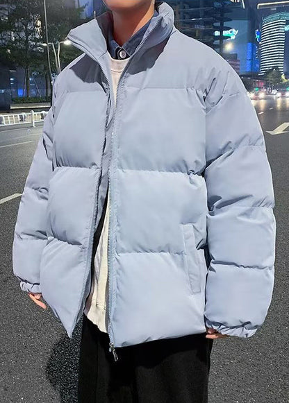 Simple Black Zip Up Pockets Solid Men Parka WinterRM012