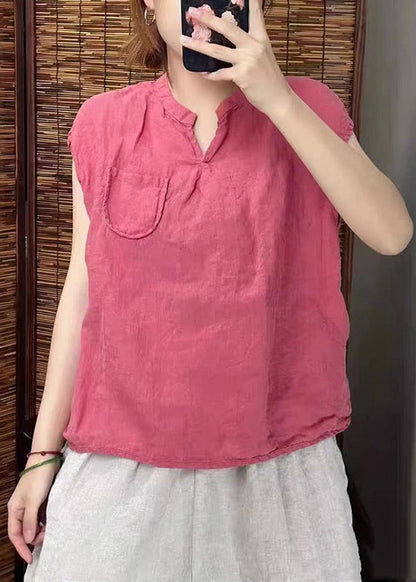 Simple Blackish Linen Neck Sleeveless Green Vests V