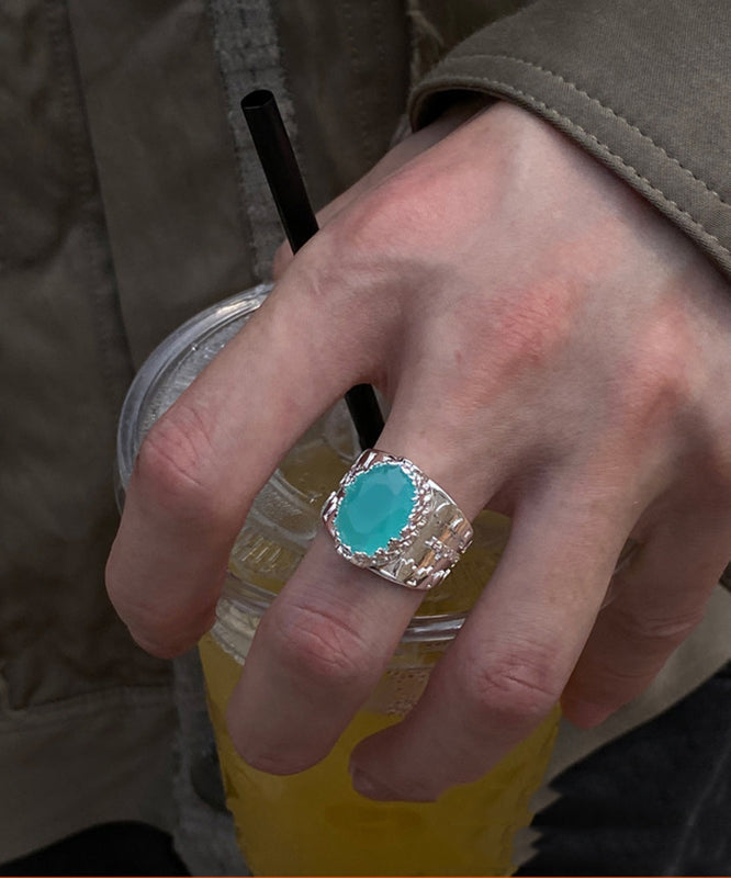 Blue steel Stainless Simple Rings Crystal