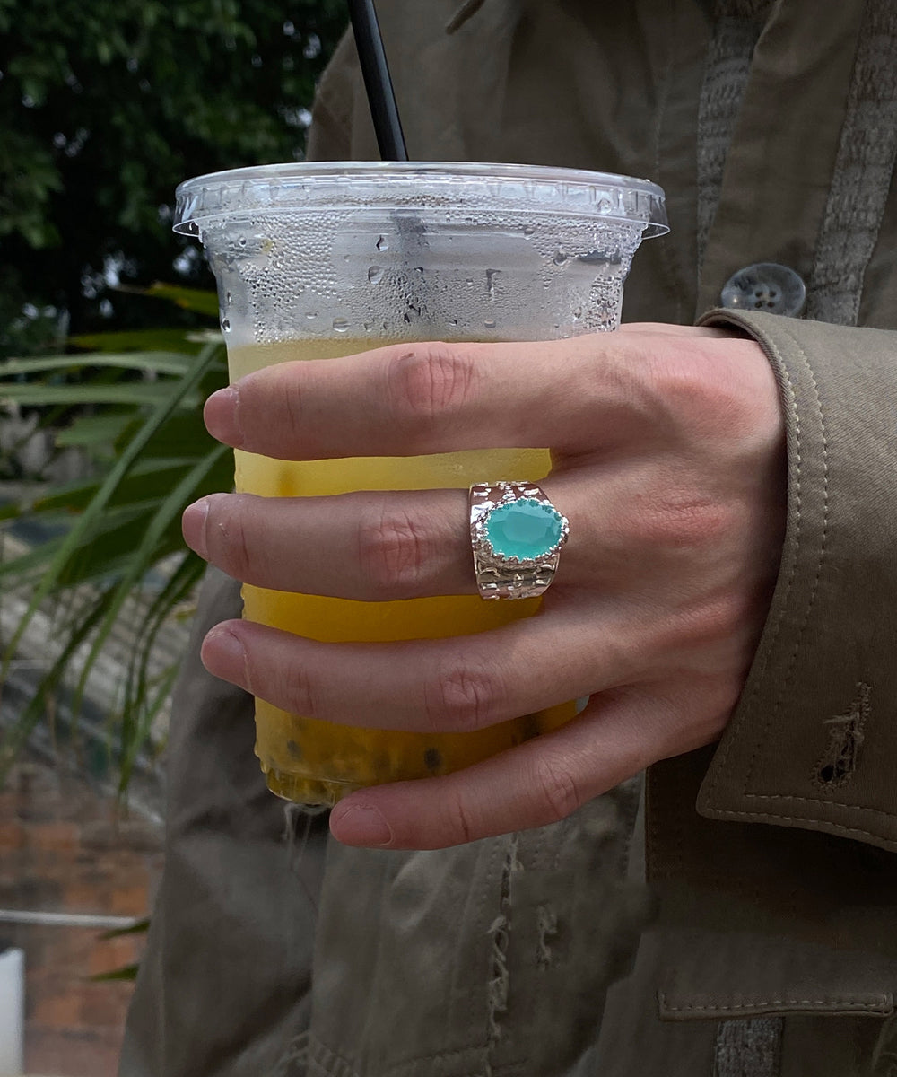 Blue steel Stainless Simple Rings Crystal