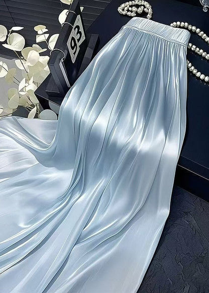 Solid Simple Wrinkled Skirt Waist Silk Elastic Summer Blue