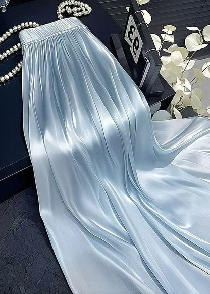 Solid Simple Wrinkled Skirt Waist Silk Elastic Summer Blue