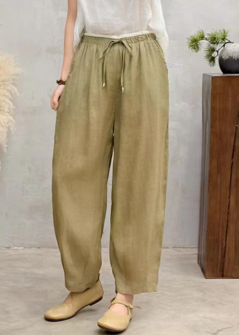 Summer Pants Oversized Brown Linen Simple Harem