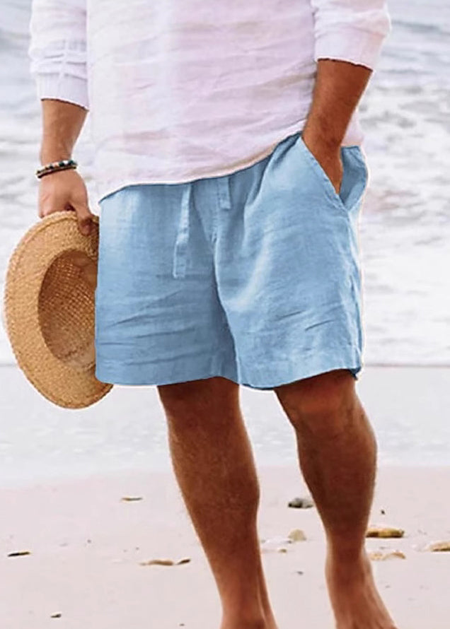 Simple Waist Cotton Pockets Shorts Solid Summer Brown Men Elastic