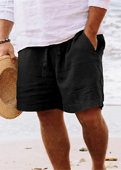 Simple Waist Cotton Pockets Shorts Solid Summer Brown Men Elastic