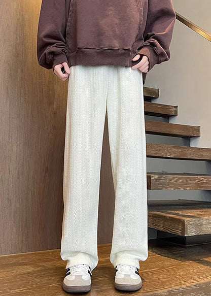 Chenille Mens Fall Pockets Brown Pants Solid Waist Simple Elastic