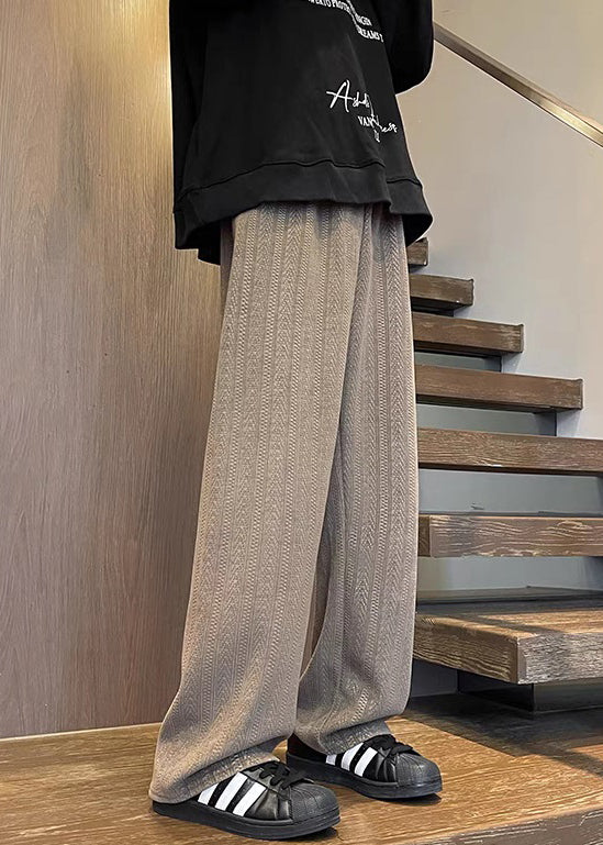 Chenille Mens Fall Pockets Brown Pants Solid Waist Simple Elastic