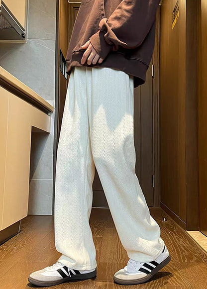 Chenille Mens Fall Pockets Brown Pants Solid Waist Simple Elastic