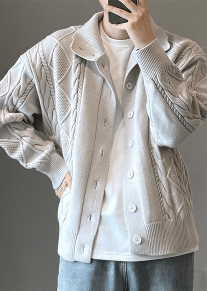 Button Coffee Cozy Knit Cardigan Simple Spring Cable Mens