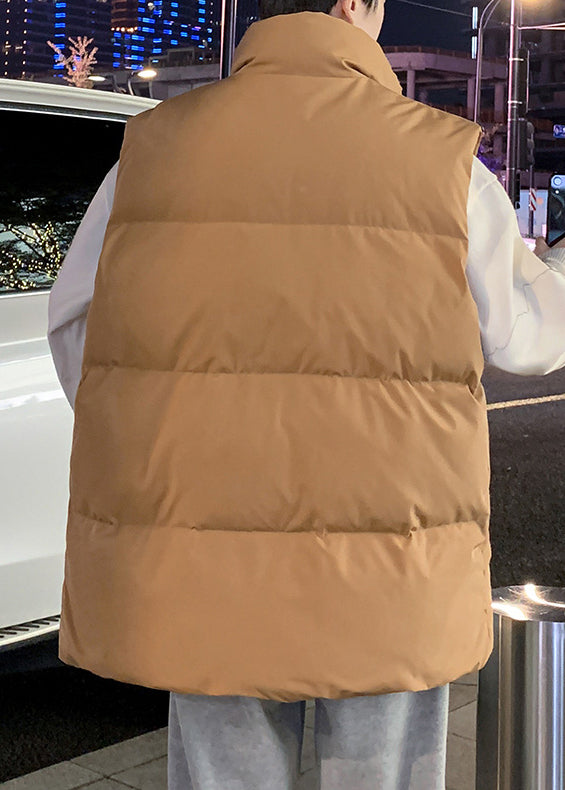 Simple Coffee Hooded Zippered Warm Fleece Mens Waistcoat Winter RN015