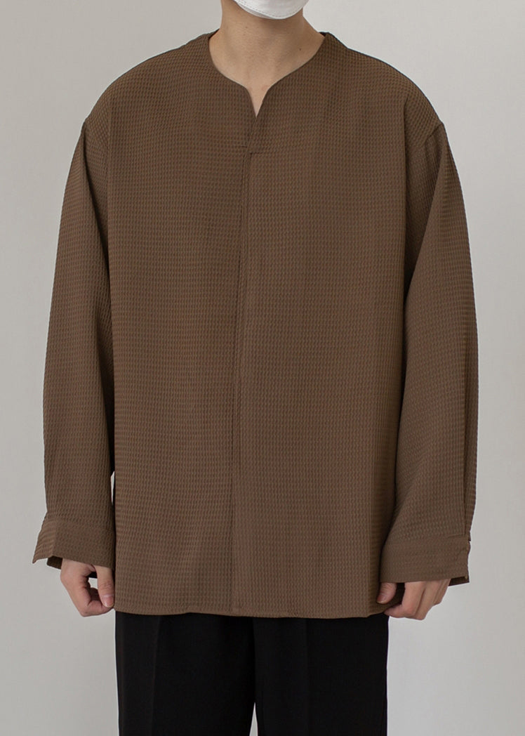 Pullover Shirts Solid Cotton Coffee Simple Neck Men Spring V