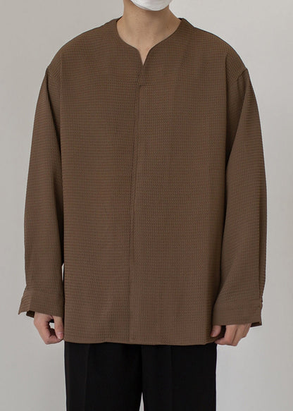 Pullover Shirts Solid Cotton Coffee Simple Neck Men Spring V