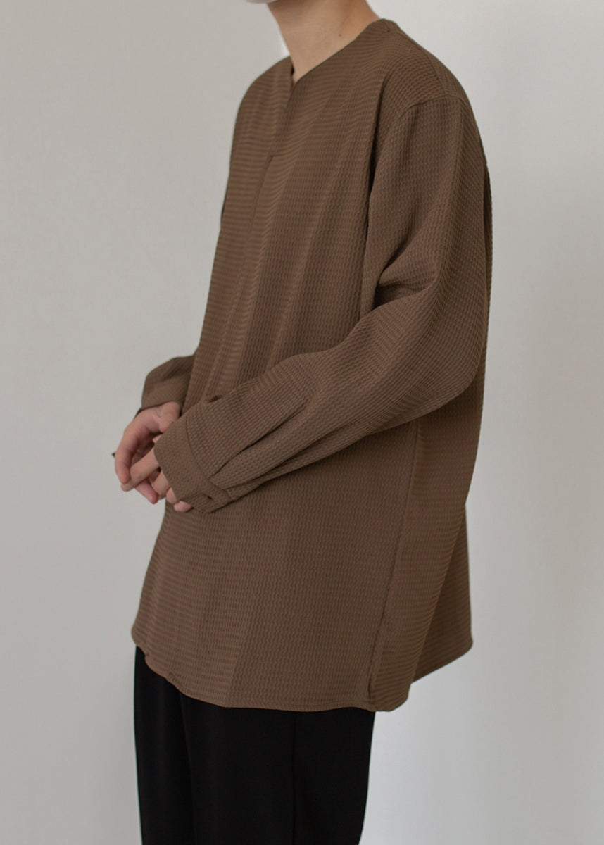 Pullover Shirts Solid Cotton Coffee Simple Neck Men Spring V