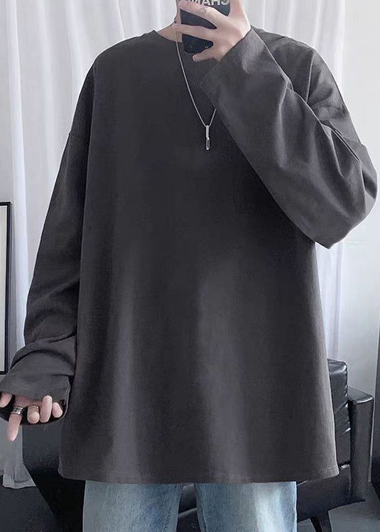 Gray T Mens Cotton Simple Neck Dark Spring Solid Shirt O