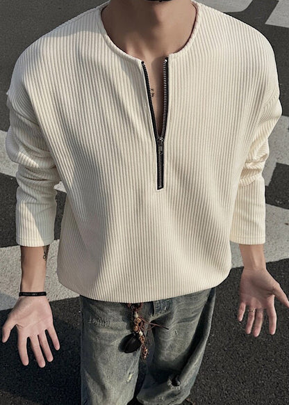 Men Dark Cotton Zip T Gray Shirts Spring Simple Up Solid