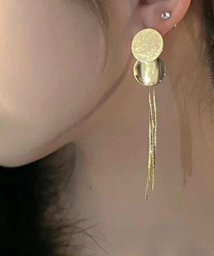 Simple Gold Copper Overgild Circle Tassel Drop Earrings ZZ052