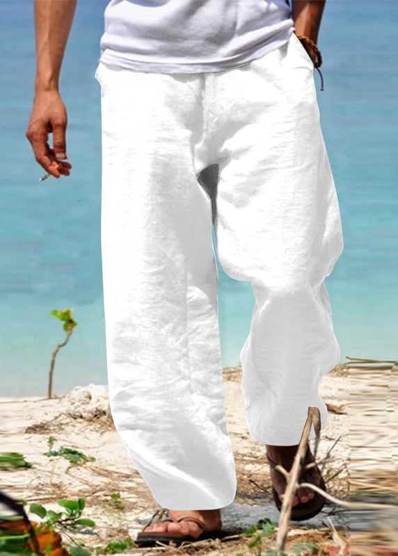 Solid Simple Cotton Summer Pants Pockets Men Green